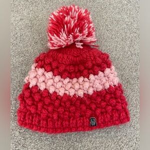 Spyder Girls Red and Pink Knit Beanie with Pom Pom